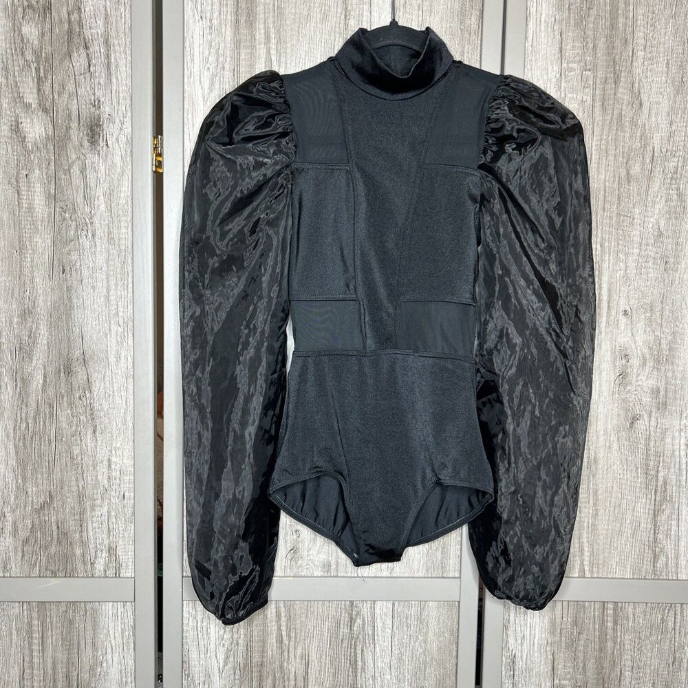 Weissman Leotard Puff Sleeves Dance Costume Women Size S Black Color